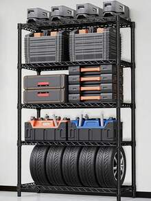 M MZG Heavy Duty Storage Shelving Utility Wire Shelving Unit, Steel Storage Rack For Warehouse Pantry Office Kitchen Pantry Organization, Laundry Room Utility Shelf & Bathroom Storage, Adjustable Black Metal Organizer - màu đen - Xem 15