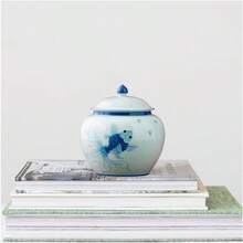 QY- 5 Inches Ginger Jar Lid - Blue Fish Decorative Ceramic Ginger Jar Vase With Lid Chinoiserie Gift Koi Decor Small Jars For Home Decor/Jewelry/Tea/Coffee Beans/Storage -6459 - 藍色 - 查看 6