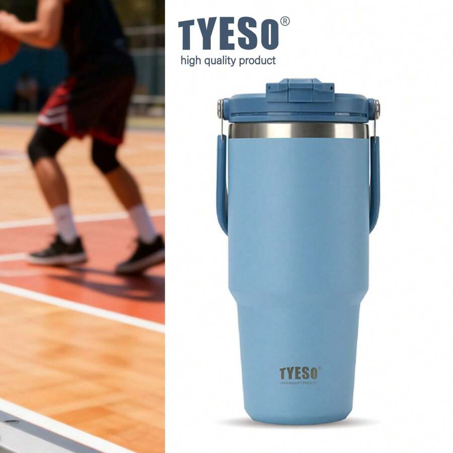 TYESO 1050ml (35 Oz) Vacuum Insulated Water Bottle With Handle, Stainless Steel Coffee Mug With Leak-Proof Lid And Straw. 100% Leak-Proof, Keeps Drinks Hot/Cold For 24 Hours Or Hot For 10 Hours. Suitable For Water, Iced Tea, Coffee, Smoothies And Other Beverages. Available In Various Colors. The Perfect Choice For Festive Or Birthday Gifts. - 藍色的 - 查看 1