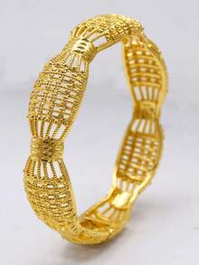 1件24K镀金锌合金奢华开口手镯，女士时尚配饰，中东风格 - 金黃色4 - 查看 15