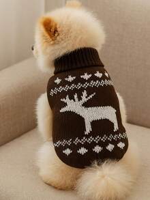 Dog And Cat Clothes Knitted Sweater Size M Woolen Blouse - 鏽棕色 - 查看 6