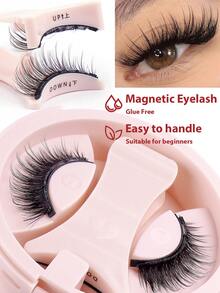 MAGEFY 一套棕色磁性假睫毛 - 包括磁性夹子 + 多功能刷 + 3 个睫毛夹 + 睫毛夹，狐狸眼假睫毛，便携，自然逼真，可重复使用，强力磁铁吸附，无需胶水，无需卸妆产品 - 自然纖長款 - 查看 11