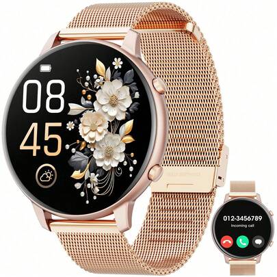 Hwagol Runder Bildschirm Smartwatch für Frauen mit Bluetooth Drahtlosanruf, personalisierbare Zifferblätter, Mehrsport-Modi, Gesundheitsüberwachung für Frauen, Herzfrequenz, Sauerstoffmonitor Smartwatch für Frauen kompatibel mit iOS & Android