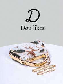 1 chiếc túi xách kim loại thiết kế tối giản với họa tiết hoa, dây đeo hoa thêu sequin, thích hợp cho các cô gái dự tiệc, cô dâu, người mới cưới và các quý cô công sở, dự tiệc, đám cưới. Đóng gói trong hộp nhỏ (họa tiết ngẫu nhiên), thích hợp cho công việc, đi công tác, đi chơi, đi làm. - Màu be - Xem 2