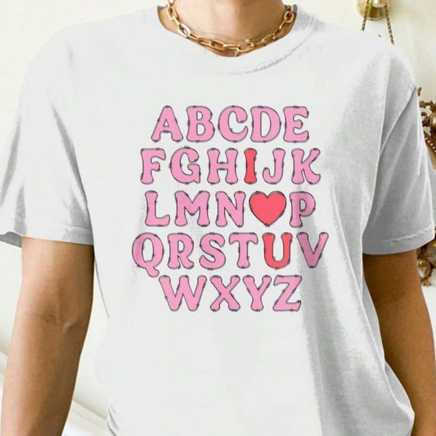 Camiseta con letras del alfabeto rosa, divertida camiseta con el abecedario, camiseta con letras originales, camiseta con el alfabeto para un look desenfadado, camiseta con tipografía creativa.JPG220g WoM-en's 100% Cotton T-Shirt - Feminine and Comfortable FiT-Suitable for all people, whether woM-en or M-enhigh-quality durable fabric suitable for all seans,ft to the touch but built to lastBreathabletops woM.en fall outfiT.S for woM.en vaC.Ation outfiT.S woM.en halloween costume - Blanco - Ver 1