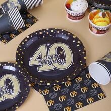 40th Birthday Gold Polka Dot Disposable Plates, Napkins, Cups - Party Supplies For 16 Guests, Disposable Paper Plates Suitable For Birthday, Wedding, Party, Family Picnic - Multicolor - View 5