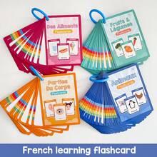 Lachilly Juego de 162 tarjetas de vocabulario francés, incluye temas de alimentos, animales, frutas, partes del Body, herramienta de aprendizaje interactiva para maestros y estudiantes, ayuda para el aprendizaje del francés, juguete educativo para el hogar/escuela - Multicolor - Ver 5