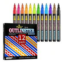 1 pieza Bolígrafo de doble línea con 8/12 colores, marcadores resistentes al agua y de secado rápido para la escritura a mano de niños, dibujos animados, fluorescentes, perlados, adecuados para pintura, tarjetas, lienzos, piedras, madera, manualidades DIY - Herramienta ideal para inspirar la imaginación y la creatividad - Bolígrafo de contorno de doble punta - Ver 19