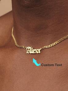 1pc Customized Gothic Women's Name Necklace, 18K Gold Stainless Steel Cuban Chain Name Necklace, Women's Wedding Jewelry Gift - Multicolor - View 8