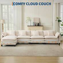 3-Seater Modular Sectional Sofa With 2 Ottomans, Corduroy Deep Seat Couch, Double Layer Cushion, Plush Backrest & Armrest Pillow, Cozy Cloud Couch For Living Room Apartment  146.5" L Modular Sectional Sofa With Ottoman, Corduroy Cloud Couch U-Shaped, Deep Seat Comfy Couch For Living Room, Movable Ottoman & Pillows  112 In U Modular Sectional Sofa, Corduroy Cloud Couch With Movable Ottoman & Throw Pillows, Modern L/U-Shaped Sofa, Comfy Deep Seat Couch For Living Rooms, Offices, Bedroom And Apartment - 米色-146.5"-L Shape 4 Seats - 查看 4