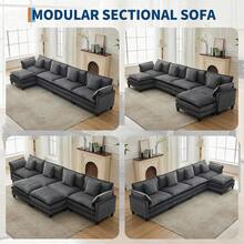 3-Seater Modular Sectional Sofa With 2 Ottomans, Corduroy Deep Seat Couch, Double Layer Cushion, Plush Backrest & Armrest Pillow, Cozy Cloud Couch For Living Room Apartment  146.5" L Modular Sectional Sofa With Ottoman, Corduroy Cloud Couch U-Shaped, Deep Seat Comfy Couch For Living Room, Movable Ottoman & Pillows  112 In U Modular Sectional Sofa, Corduroy Cloud Couch With Movable Ottoman & Throw Pillows, Modern L/U-Shaped Sofa, Comfy Deep Seat Couch For Living Rooms, Offices, Bedroom And Apartment - 灰色-146.5"-U Shape 4 Seats - 查看 2
