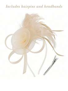 1 Pc Fascinator Hats Feather Flower Hair Clip Wedding Tea Party Kentucky Derby Headband For Girls And Women Fascinator Hat Halloween - 彩色 - 查看 3