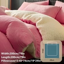 2/3件組被套組，純色床上用品，適用於秋/冬季客房與臥室，適合所有床尺寸－單人、雙人、加大、特大，1件被套與1/2件枕套，家用紡織品，床上用品禮物，可機洗 - 粉色 - 查看 16
