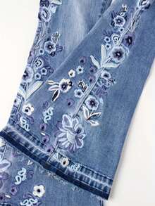 Women's Jeans, Floral Embroidered Flared Style, Casual And Versatile All Year Round, Washed Blue Women's Jeans. - Màu xanh lam - Xem 9