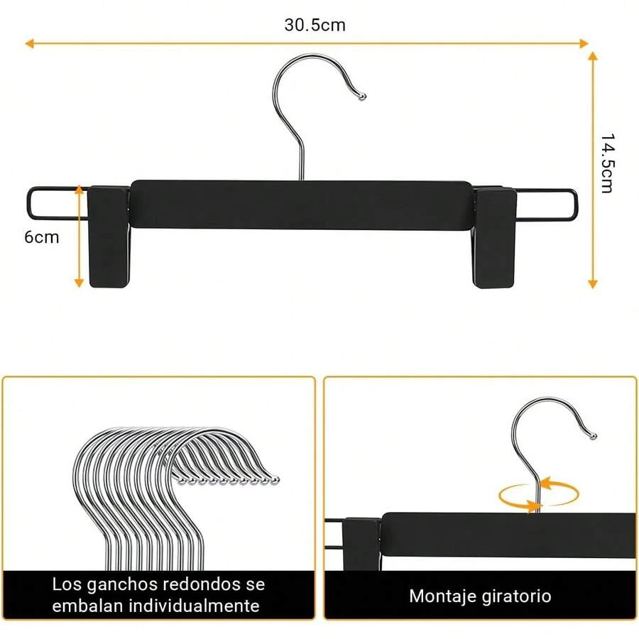CASAMIEL 30 PCS Perchas para Pantalones, Perchas de 30.5cm con Clips Antideslizantes y Ajustables, Ganchos de Metal para Ropa, Bufanda, Pantalones y Faldas - 1 - Ver 1