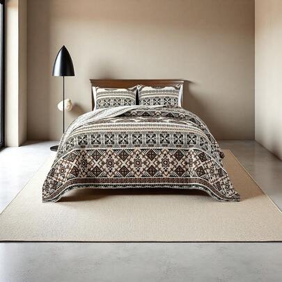 3pcs Bohemian Floral Print Bedding Set, Super Lightweight Double Bed 3pcs Set (1*Duvet Cover/Bed Spread + 2*Pillow Shams, No Filling), Soft & Breathable, Comfortable Bedroom/Dorm Bedding, Decor, All Season