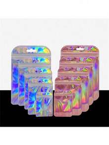 50 个自封 OPP 袋激光彩虹拉链袋可重复包装珠宝零售袋袋礼品包装袋， - 粉色 - 查看 11