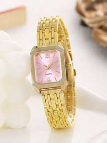 1pc Women's Fashion Alloy Steel Band Wrist Watch With Decorative Rectangular Dial, Minimalist Design Suitable For Daily Wear - Black - View 10