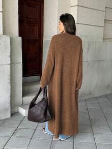 Women's New Simple Versatile Commute Daily Knit Cardigan, Long Length - Coffee Brown - View 5