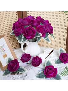 10/200pcs Artificial Rose Flowers, Foam Roses, Fake Plants, Home, Restaurant, Living Room, Bedroom, Outdoor Garden Decor, Floral Arrangement, Photography Props, Autumn, Spring, Vase, Flower Wall, Wreath, Bridal Bouquet, Wedding Decoration, DIY Wreath Materials, Birthday Party Decor, Home Decor Accessories, Valentine's Day, New Year Gift - Purple - View 4