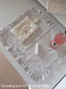 1pc/2pcs/6pcs Korean Ins Style Striped Ruffle Edged Napkins, Multi-Functional Dust Cover Cloth For Dining, Photography - Multicolor - View 3