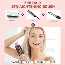 Heated Hair Brush For Styling, 2-In-1 Curling Iron & Straightener With Digital Temp Control (410°F), Includes Styling Glove - Xem 6