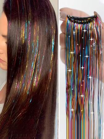 6 piezas de extensiones de cabello con purpurina de colores, mechones de cabello brillante de 24 pulgadas, adecuados para mujeres, lentejuelas para el cabello vibrantes, regalo de Navidad perfecto, se adapta a todas las edades, accesorios para el cabello navideño, decoración para el cabello alegre, accesorios para el cabello resistentes al calor, accesorios para el cabello de mujeres, mechones de cabello, extensiones de cabello para niñas/mujeres, trenzado