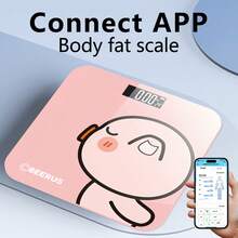 数字体重秤，卡通造型浴室秤，家用体重秤，可连接手机应用程序查看各种身体数据，最大称重396磅。 - 彩色 - 查看 2