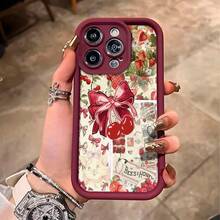 Funda de Teléfono Moderna y Elegante, Funda de Teléfono Artística Minimalista con Patrón de Lazo de Fresa para Modelos de  16, 16 Pro, 16 Pro Max, 16 Plus, 15, 15 Plus, 15 Pro, 15 Pro Max, 14, 14 Plus, 14 Pro, 14 Pro Max, 13, 13 Pro, 13 Pro Max, 12, 12 Pro, 12 Pro Max, 11, 11 Pro, 11 Pro Max, 7, 8 Plus, XR, Xs y Xs Max. Fundas Protectoras de Diseñador Lindas y Femeninas para Mujeres - 1 pieza - Ver 3