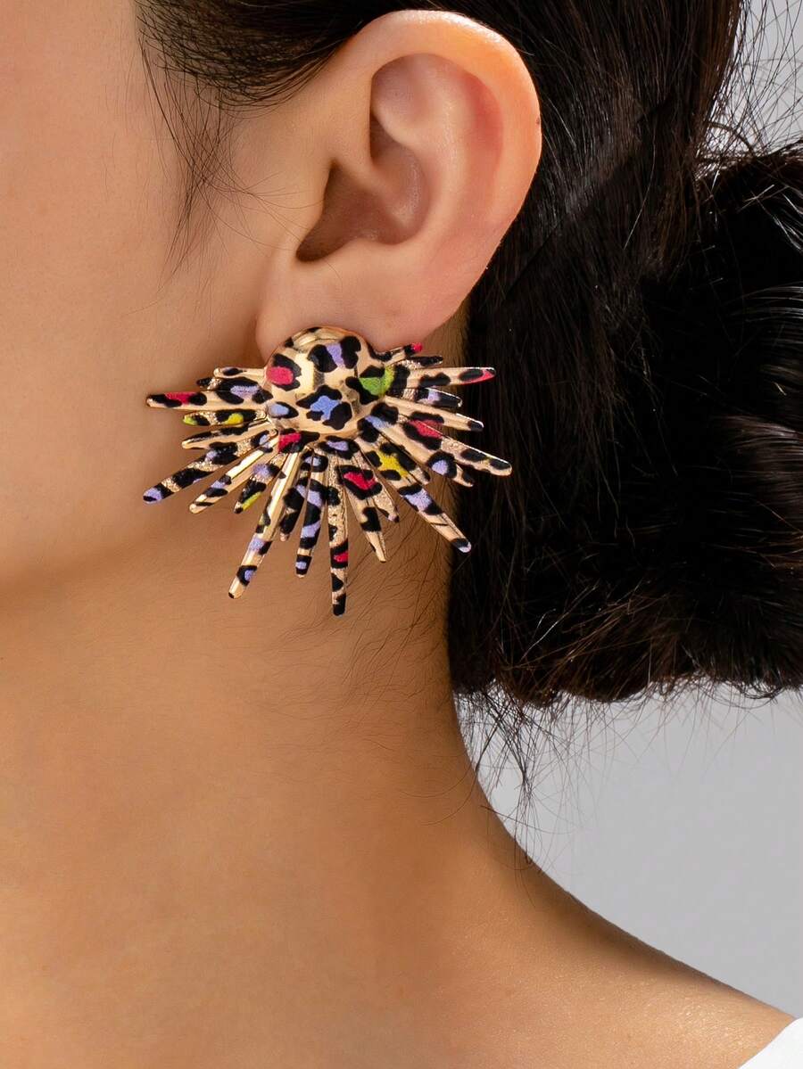 1 par de pendientes de estilo retro con estampado de moda y diseño exagerado de estilo punk - Amarillo Oro - Ver 1
