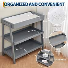 Cambiador portátil para bebés, con cambiador de pañales y almohadilla para cambiar pañales. Incluye dos estantes de almacenamiento para recién nacidos y bebés. - Gris - Ver 3