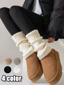 1/2/3 Paia di scaldamuscoli caldi da donna, scaldamuscoli lavorati a maglia di colore unito, scaldamuscoli lavorati a maglia versatili, scaldamuscoli lunghi e caldi lavorati a maglia per l'autunno/inverno, alla moda - Multicolore - Visualizzare 2