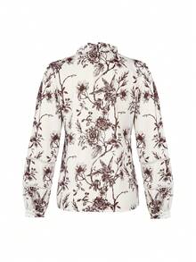 ii Áo sơ mi cổ chữ V tay phồng in họa tiết thanh lịch với chi tiết cúc cài, kiểu dáng giản dị và đa năng, phù hợp cho mùa xuân và mùa thu. - Màu be - Xem 8