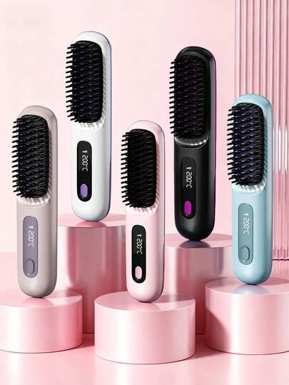 Women's Wireless Portable Hair Straightener, USB Rechargeable Negative Ion Hot Air Brush, Effectively Smooths Frizzy Hair For Glossy And Soft Finish. Heat-Resistant Design, 3 Temperature Settings, 30s Quick Heating, 2000mAh Battery Lasts 30 Minutes. Easily Create Salon-Level Styles At Home, Dorm, Or Travel For Short, Bangs, Long, And Curly Hair. Perfect Christmas, Holiday, Birthday Gift For Women, Students, And Straight Hair Enthusiasts.