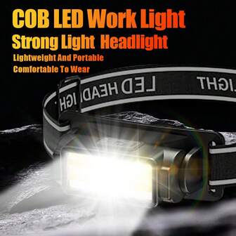 1 PC COB LED Work Light, USB Rechargeable Headlight With 4 Lighting Modes, Portable Outdoor Work Light, Lightweight And Comfortable To Wear, Suitable For Camping, Hiking, Fishing, Hiking, Running - Durable ABS Material