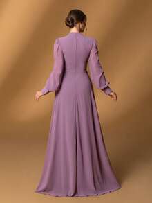 Faeriesty Mosy Elegant Square Neck Bishop Sleeves Chiffon Party Dress Evening Dress Mother Of The Bride Dress - Mauve Purple - View 3