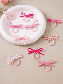10pcs/Set Girls Pink Ribbon Hair Ties, Small Hair Scrunchies, Non-Damaging Hair Bands, Suitable For Daily Use - Multicolor - View 3