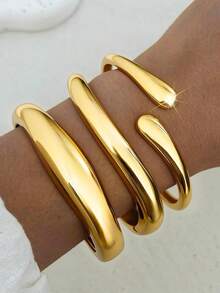 Exaggerated Fashion Water Drop Shaped Stainless Steel Bracelet For Women, Suitable For Formal Events, Parties, Daily Wear, And As A Gift For Friends - Yellow Gold - View 8