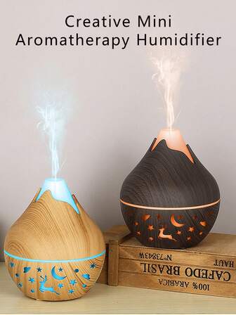 Cute Mini Aroma Diffuser Humidifier, Simple & Creative Humidifier, Mini Snow Mountain Wood Grain Humidifier With 7-Color Light, USB Quiet Air Moisturizing Mist Diffuser, Includes Dropper, Essential Oil, Fragrance Stone, Multiple Scents Like Jasmine, Rose, Sandalwood, Lavender, Lemon