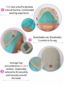 Turquoise Blue Long Straight Lace Front Synthetic Wig, 24 Inch Heat Friendly Hair, 13x4 HD Lace, Pre-Plucked Hairline - 薄荷藍 - 查看 8