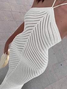 美妆新品春夏上市，女士度假沙滩装，性感露背吊带背心，休闲沙滩度假风，白色针织长裙，时尚优雅，舒适束腰长裙 - 白色 - 查看 1