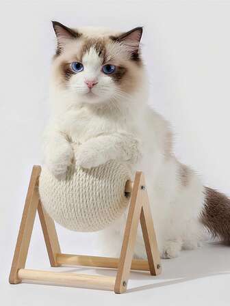 1PC Cat Scratcher, Spinning Cat Ball, Natural Sisal Rope Scratching Ball With Ball For Cats & Kittens, Indoor Interactive Solid Wood Pet Toy Cat Accessories