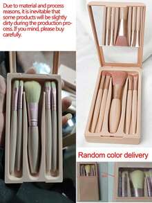5 pièces/set Ensemble de pinceaux de maquillage portable personnalisable avec miroir, lettres de A à Z, imprimé avec un motif floral simple, ensemble de pinceaux de maquillage en boîte, pinceau de maquillage multifonction avec boîte à miroir, mini stylo de maquillage multifonction, pinceau de fond de teint - multicolore - Voir 9