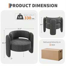 Sillón moderno de chenilla con esquinas redondeadas, estilo mediados de siglo, ideal para el hogar, cafetería o espacio de trabajo, gris. - Gris - Ver 4