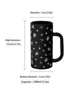 Rose Butterfly Black Powder Mug - Ceramic Style, Creative Fresh Floral Pattern Ceramic Mug, Office Coffee Cup, High-Quality Household Drinking Cup - Multicolor - View 7