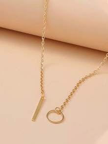 YUNCHUN 1pc Summer Niche Gold Round Ring Vertical Bar Pendant Necklace, Minimalist Elegant Commuter Collarbone Chain - Gold - View 8
