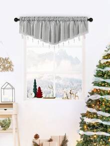 1 pieza Cenefa corta con cuentas en forma de V de color gris plateado, cortina de estilo europeo minimalista, adecuada para decoración de ventanas de sala de estar, dormitorio y puerta - Plateado - Ver 9