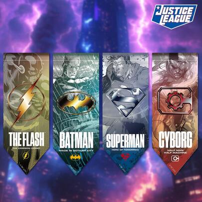 Justice League 1 件正义联盟横幅旗帜，酷炫英雄动漫风格闪电侠、蝙蝠侠、超人、钢铁侠横幅旗帜，装饰艺术墙挂毯宿舍工作室主题音乐墙横幅悬挂装饰挂毯，房间装饰[官方授权]