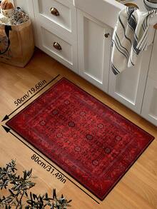 1pc Red Vintage Distressed Style Rug, Polyester Rectangular Easy Care Machine Washable Carpet, Suitable For Hallway, Bedside, Living Room, Bedroom Home Decor Area Rug - Multicolor - View 18