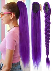 28Inch Synthetic Omber Long Straight Braided Ponytail Hair Extension Elastic Rubber Band Wrap Around Ponytail Hairpiece For Women Brown Blonde Fake Hairpiece 1PC - Multicolor - View 1